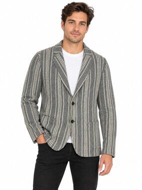 FRADI Italy Mens Virgin Wool Knit Blazer Grey White Pinstripe Postage 48 38 Flaw